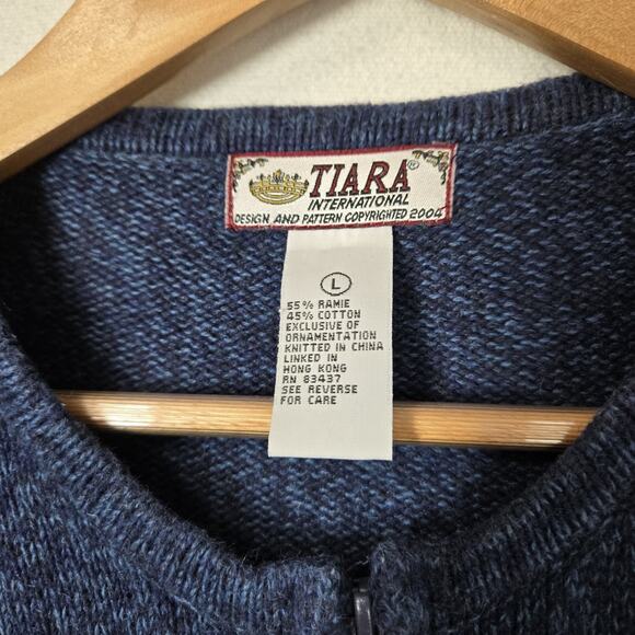 VTG Tiara International Cardigan Sweater sz L Red White Blue Zip Front Patriotic - Picture 8 of 13